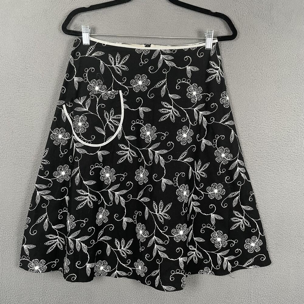 Lapis Skirt Womens Small Black Floral A Line Pocket Lined Cotton Stretch USA